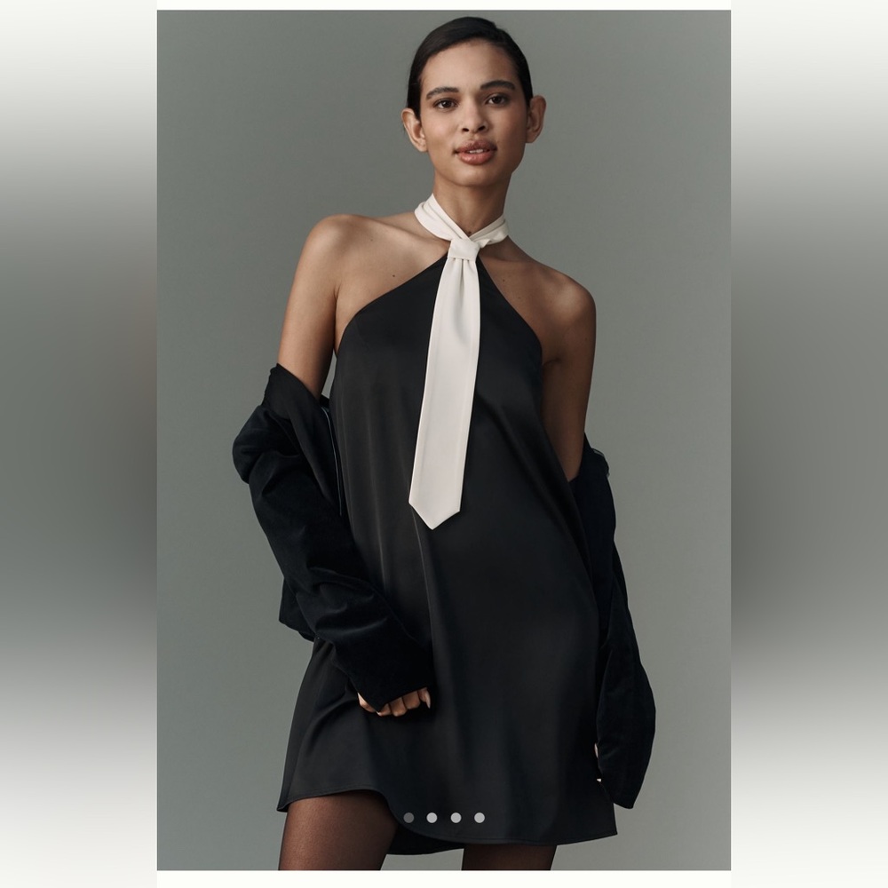 NWT ANTHROPOLOGIE WHITE TIE HALTER MINI DRES